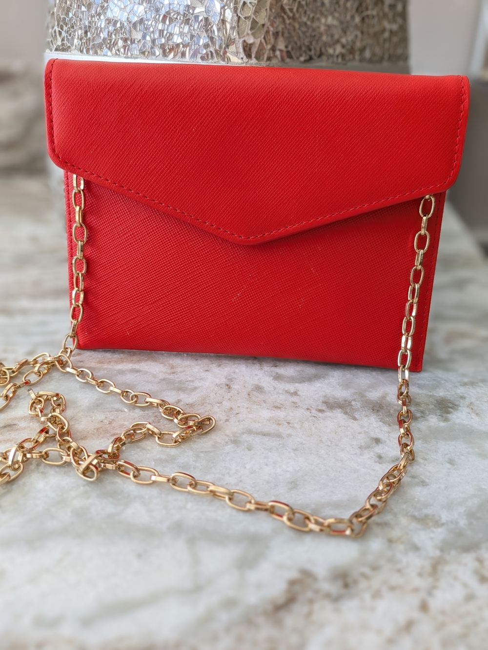 Halogen By Nordstrom Orange Envelope Crossbody with Gold Chain